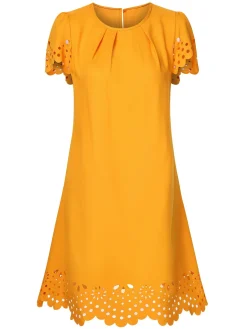 Sale Retro Stage 1960s Hollow A-Line Solid Dress Yellow