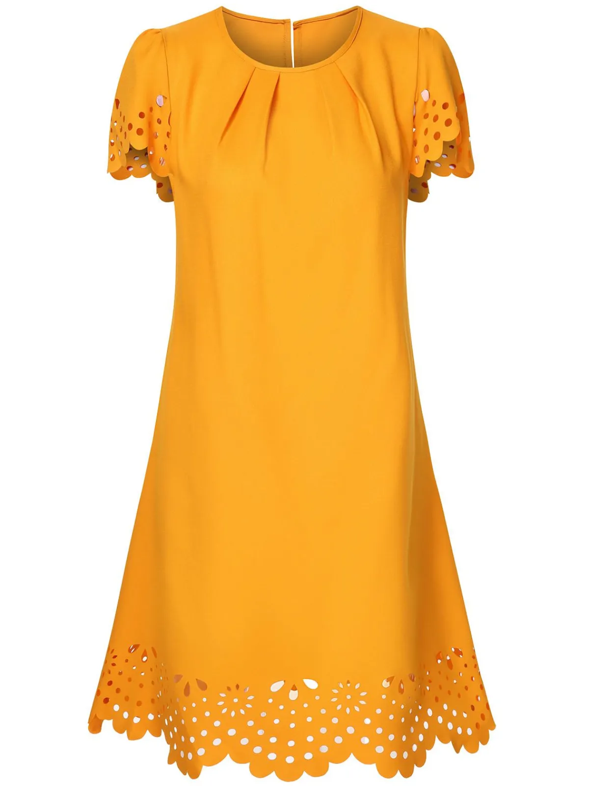 Sale Retro Stage 1960s Hollow A-Line Solid Dress Yellow