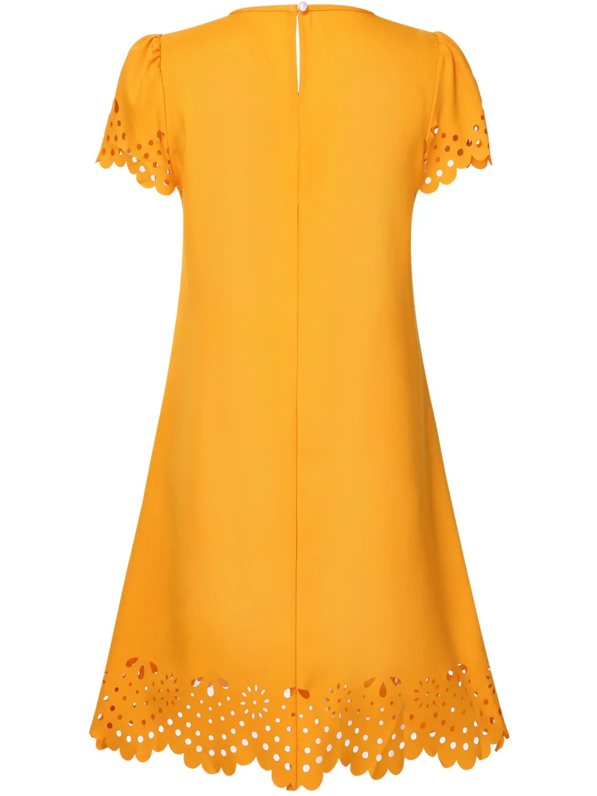 Sale Retro Stage 1960s Hollow A-Line Solid Dress Yellow