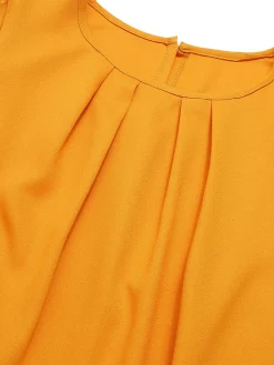 Sale Retro Stage 1960s Hollow A-Line Solid Dress Yellow