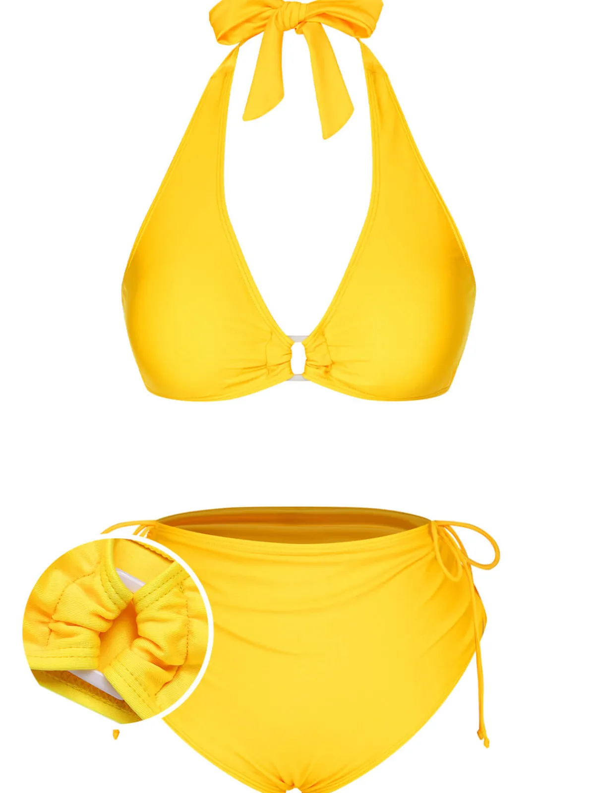 Discount Retro Stage 1970s Lace-Up Halter Bikini Set Yellow