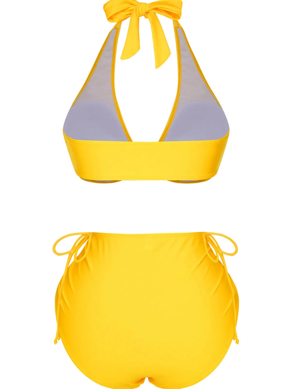 Discount Retro Stage 1970s Lace-Up Halter Bikini Set Yellow