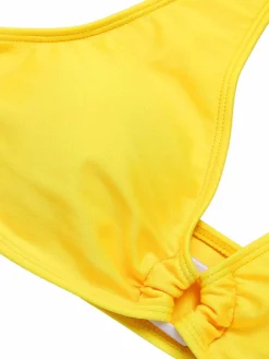 Discount Retro Stage 1970s Lace-Up Halter Bikini Set Yellow