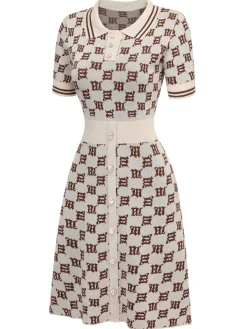 Clearance Retro Stage 1940s Lapel Plaid Buttoned Dress Yellow