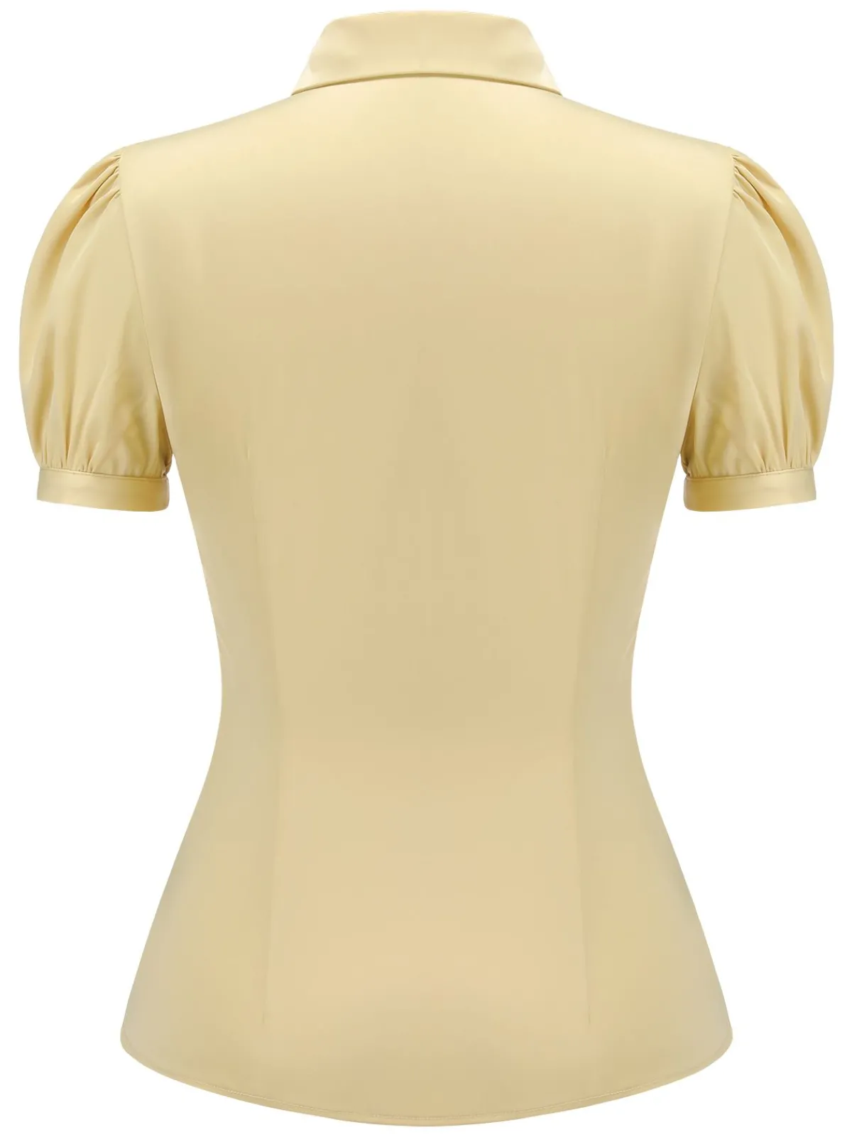 Discount Retro Stage 1940s Lapel Puff Sleeve Solid Blouse Yellow