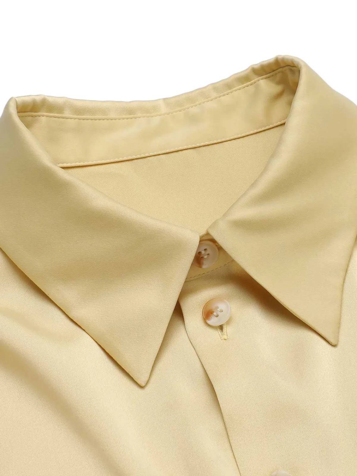 Discount Retro Stage 1940s Lapel Puff Sleeve Solid Blouse Yellow
