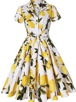 Best Retro Stage 1950s Lemon Bow Swing Dress Yellow