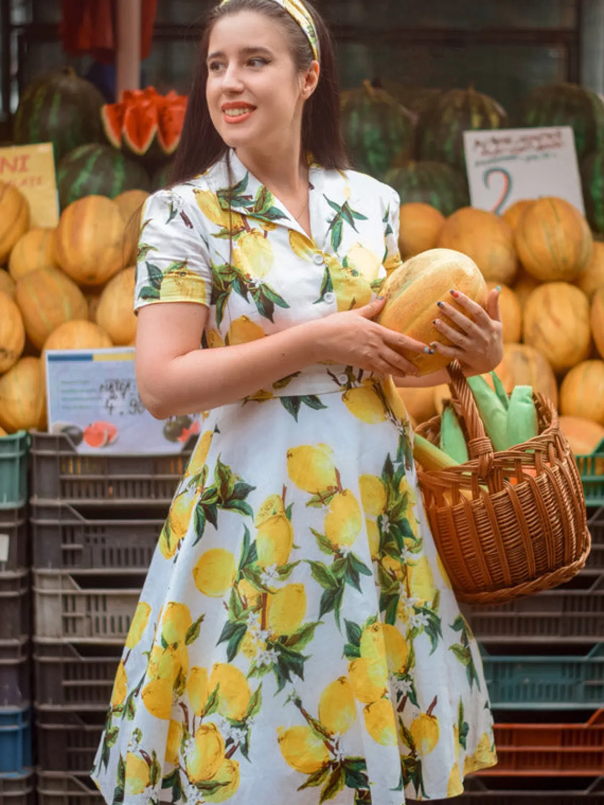 Best Retro Stage 1950s Lemon Bow Swing Dress Yellow