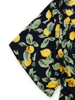 Fashion Retro Stage 1950s Lemon V-Neck Smocked Chiffon Dress Yellow