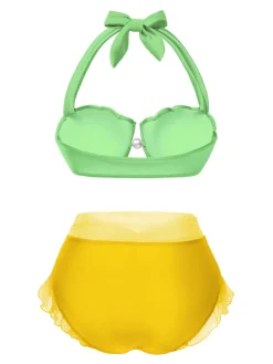 Best Retro Stage Yellow 1970s Mermaid Shell Halter Bikini Set