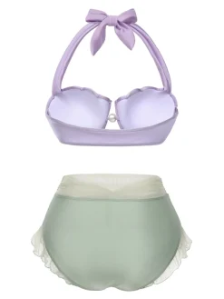 Best Retro Stage Yellow 1970s Mermaid Shell Halter Bikini Set