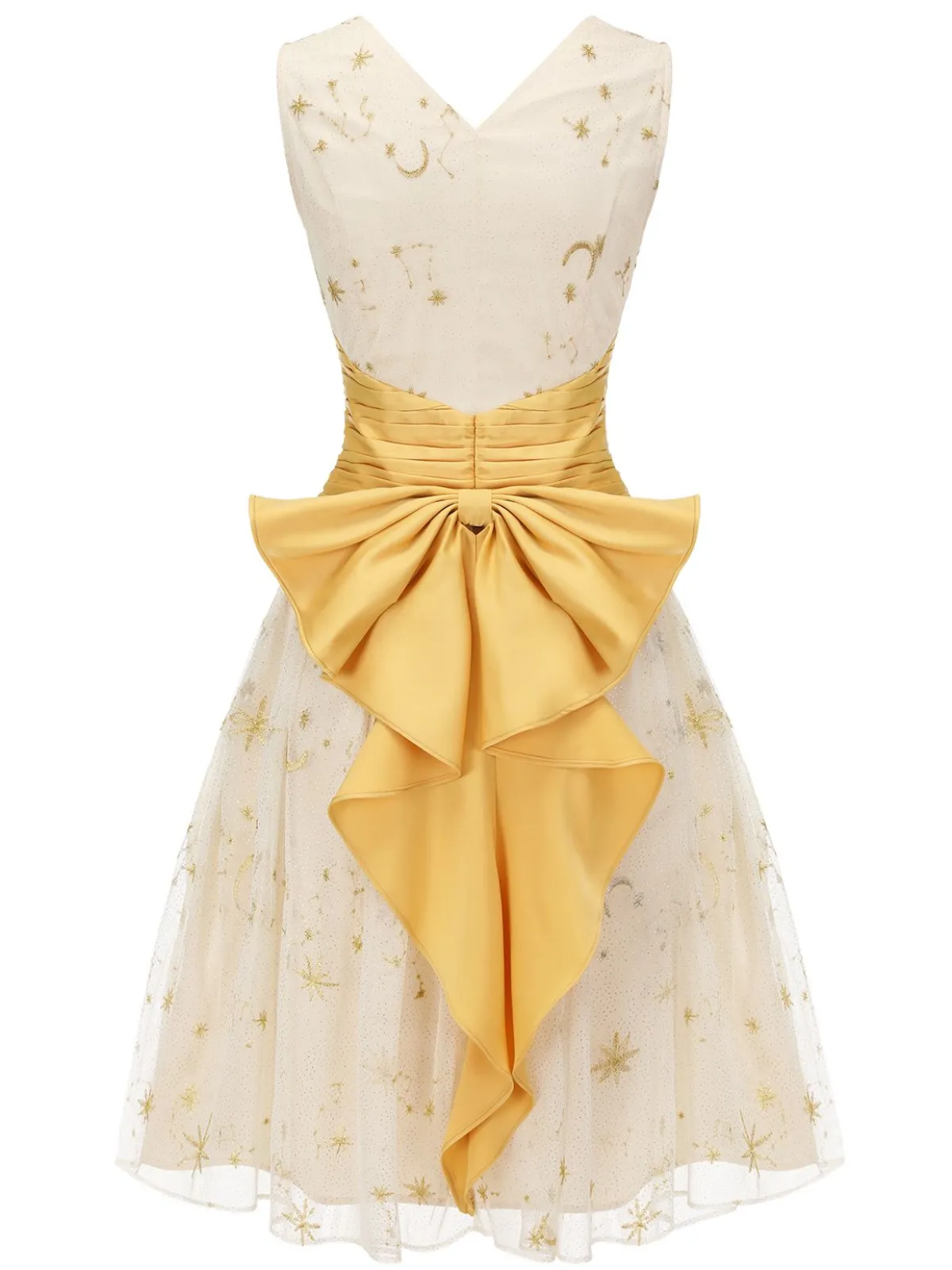Fashion Retro Stage 1950s Mesh Patchwork Swing Dress Yellow