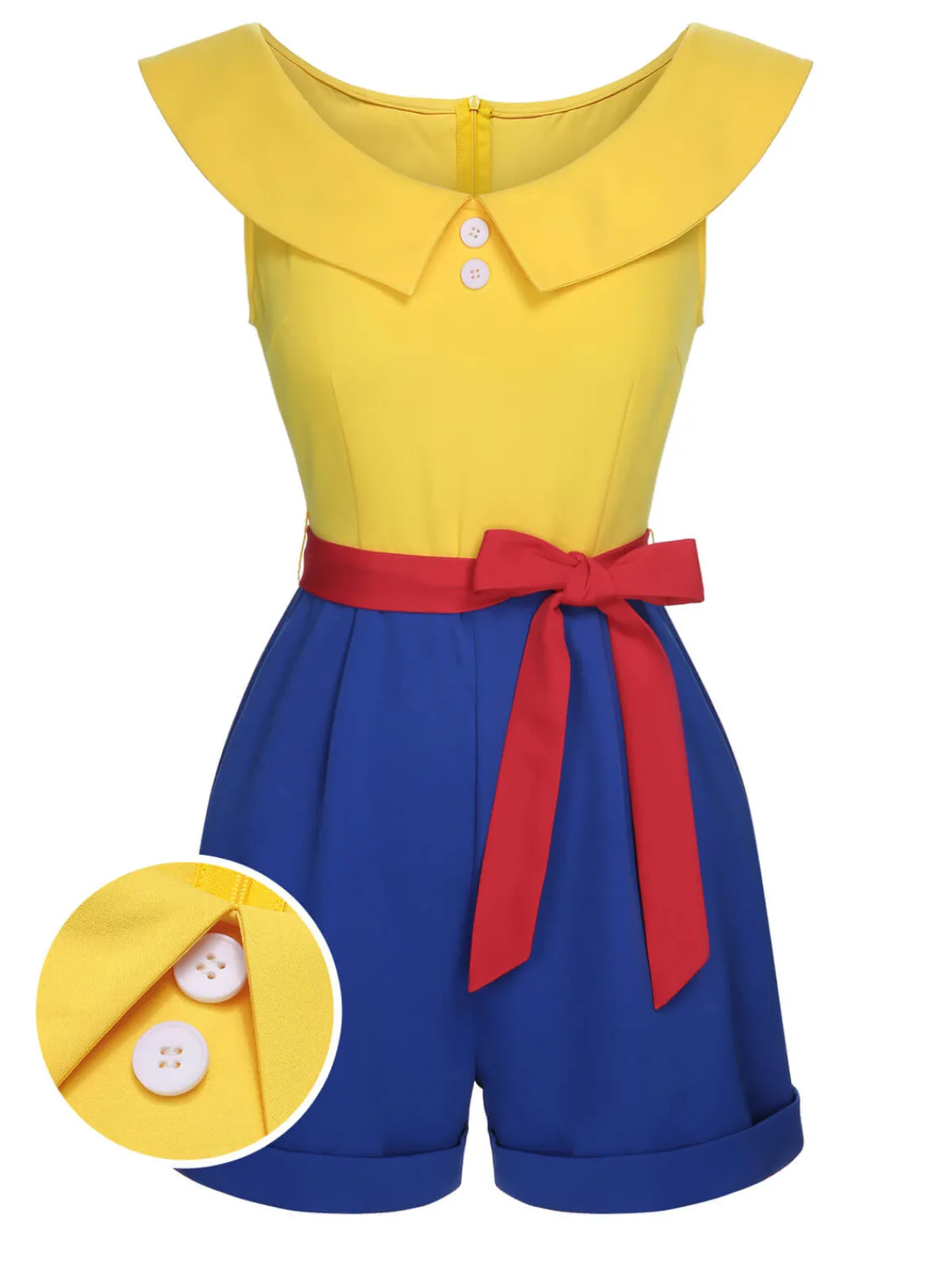 Clearance Retro Stage 1950s Off-Shoulder Buttons Romper Yellow