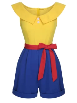 Clearance Retro Stage 1950s Off-Shoulder Buttons Romper Yellow