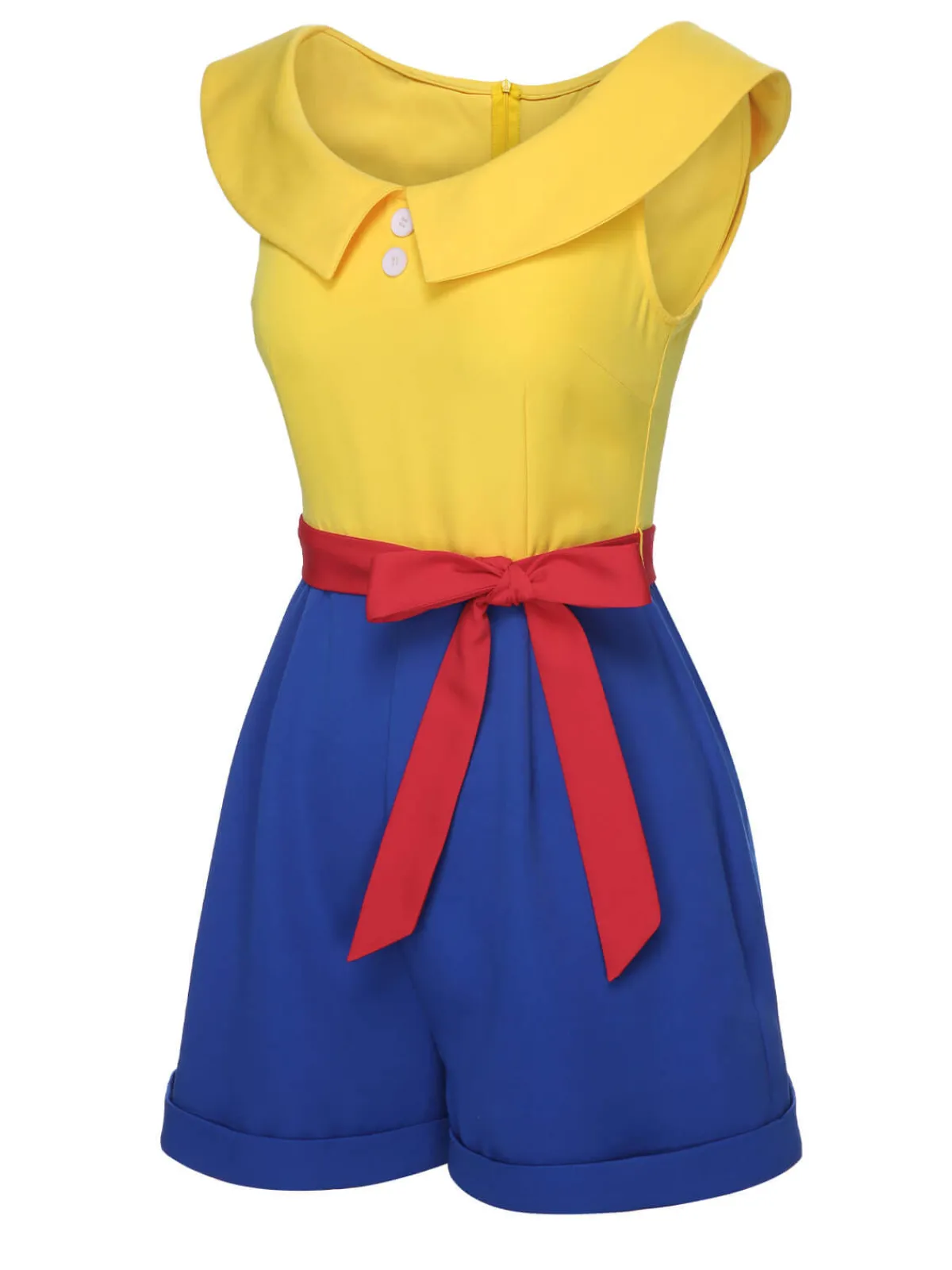 Clearance Retro Stage 1950s Off-Shoulder Buttons Romper Yellow