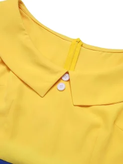 Clearance Retro Stage 1950s Off-Shoulder Buttons Romper Yellow