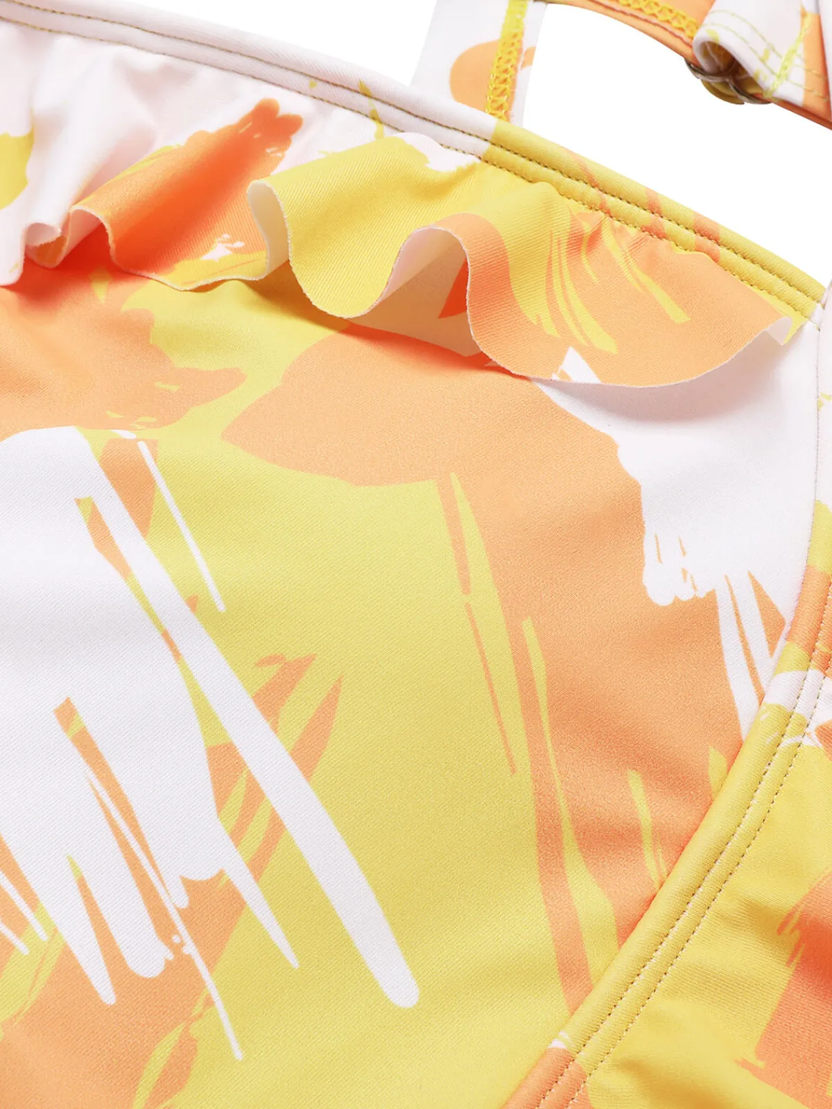 Fashion Retro Stage 1940s Painting Plants Lace-Up Swimsuit Yellow