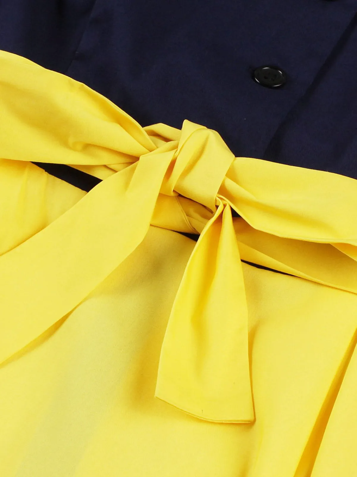 New Retro Stage 1950s Patchwork Shirt Collar Swing Dress Yellow