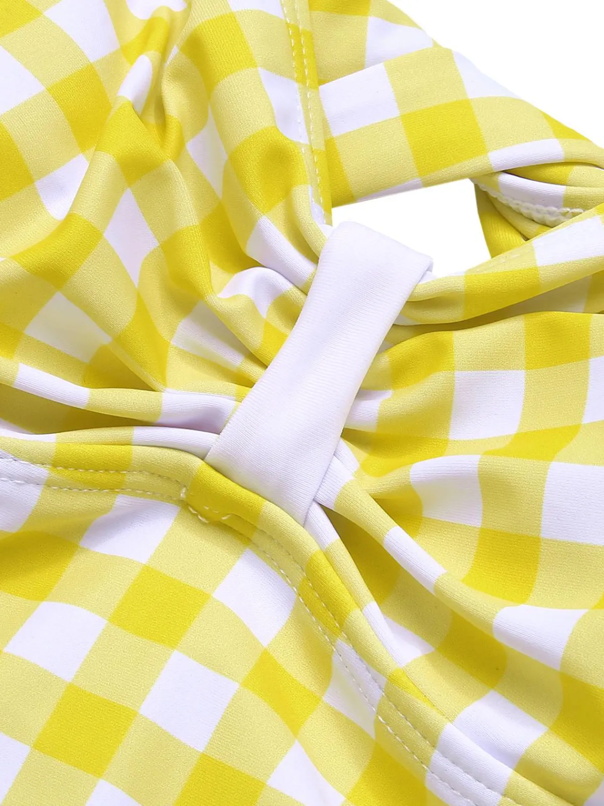 Sale Retro Stage 1950s Plaid Strap Pleated Swimsuit Yellow