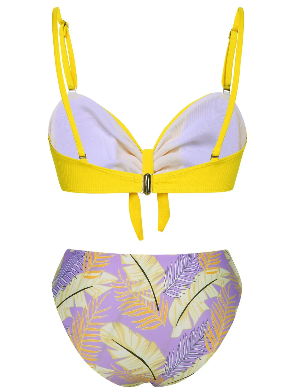 Outlet Retro Stage Yellow 1960s Plant Prints Halter Bow Swimsuit Yellow & Purple