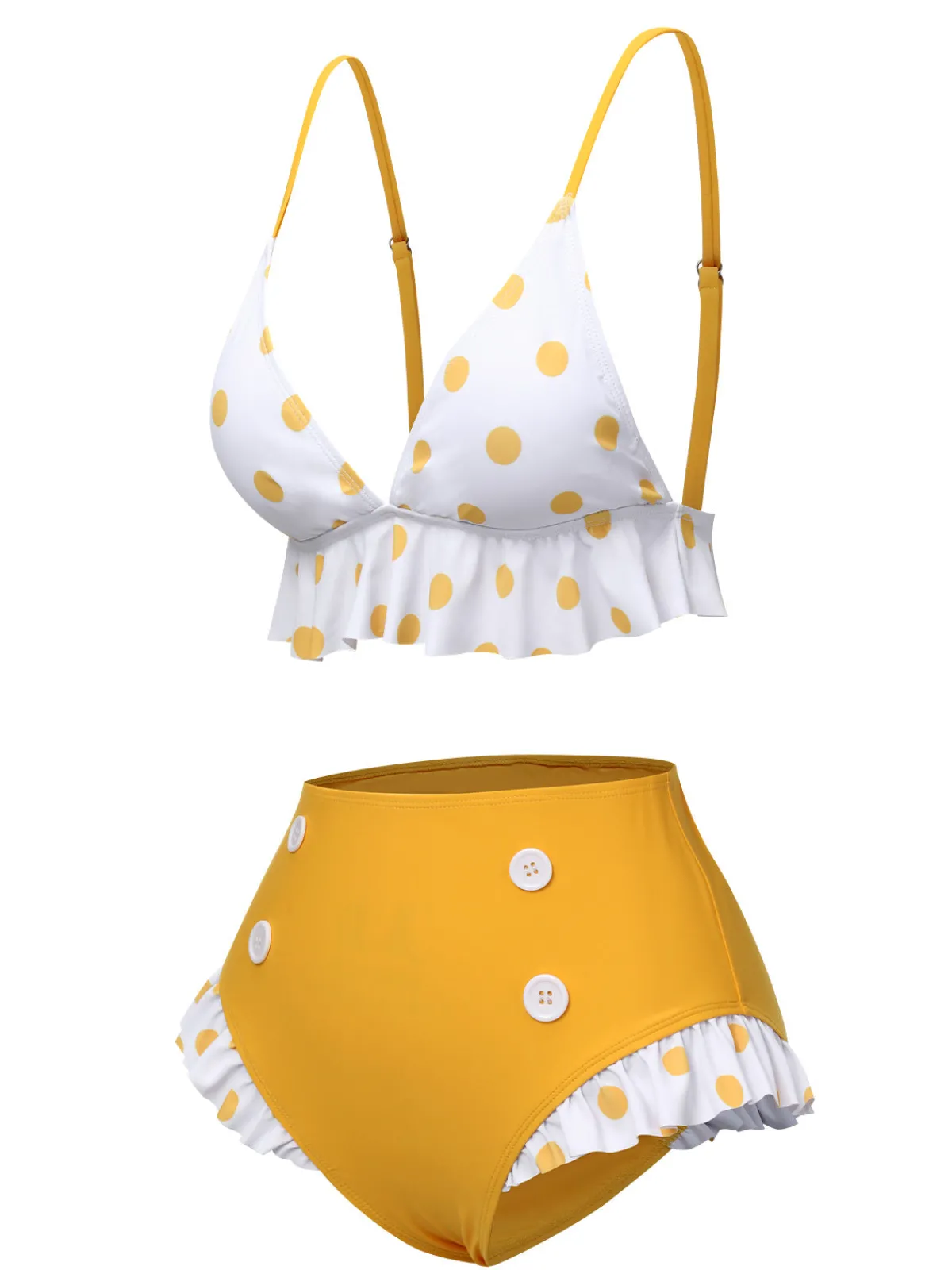 Sale Retro Stage 1940s Polka Dot Ruffle Swimsuit Yellow