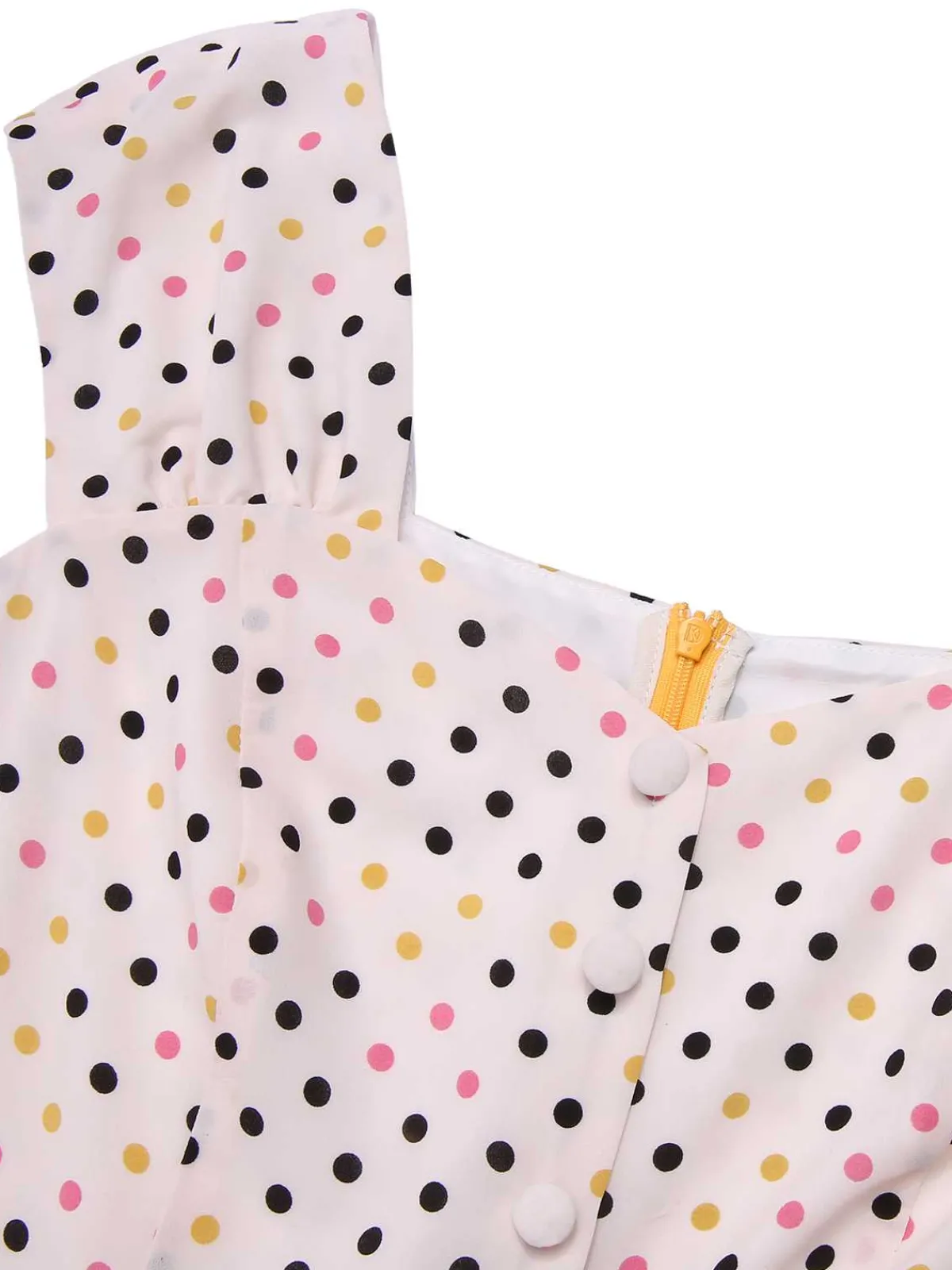 Discount Retro Stage 1950s Polka Dots Button Dress Yellow