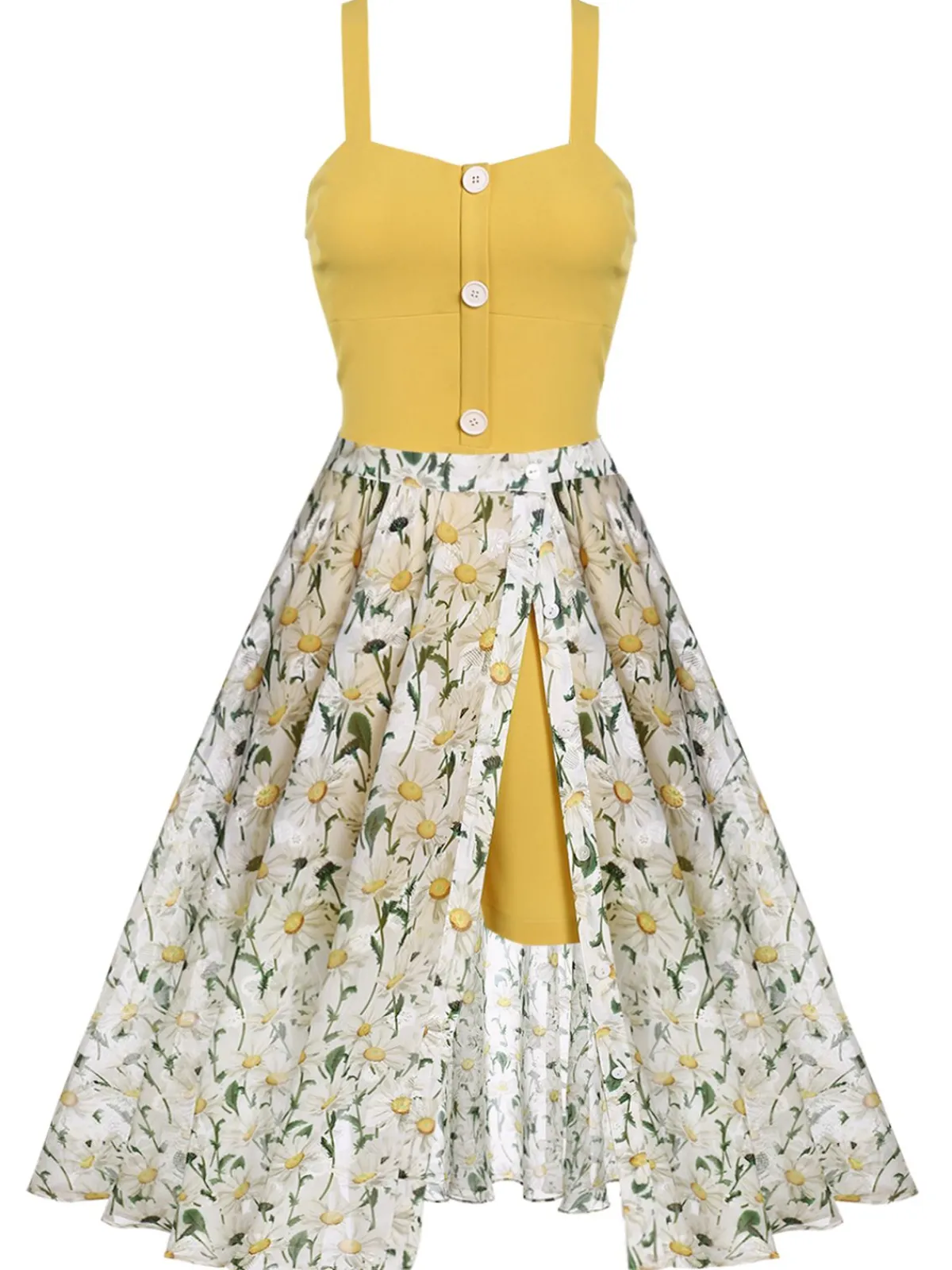 Outlet Retro Stage Yellow 1950s Romper & White Floral Skirt Yellow & White