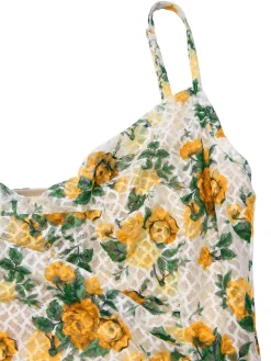 Discount Retro Stage 1930s Roses Cowl Neck Fishtail Ruched Dress Yellow
