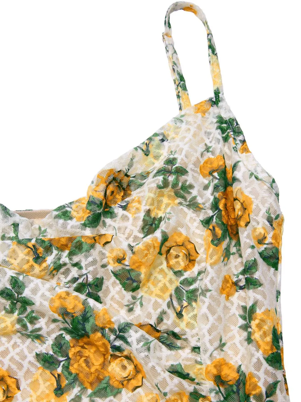 Discount Retro Stage 1930s Roses Cowl Neck Fishtail Ruched Dress Yellow