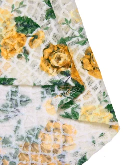 Discount Retro Stage 1930s Roses Cowl Neck Fishtail Ruched Dress Yellow