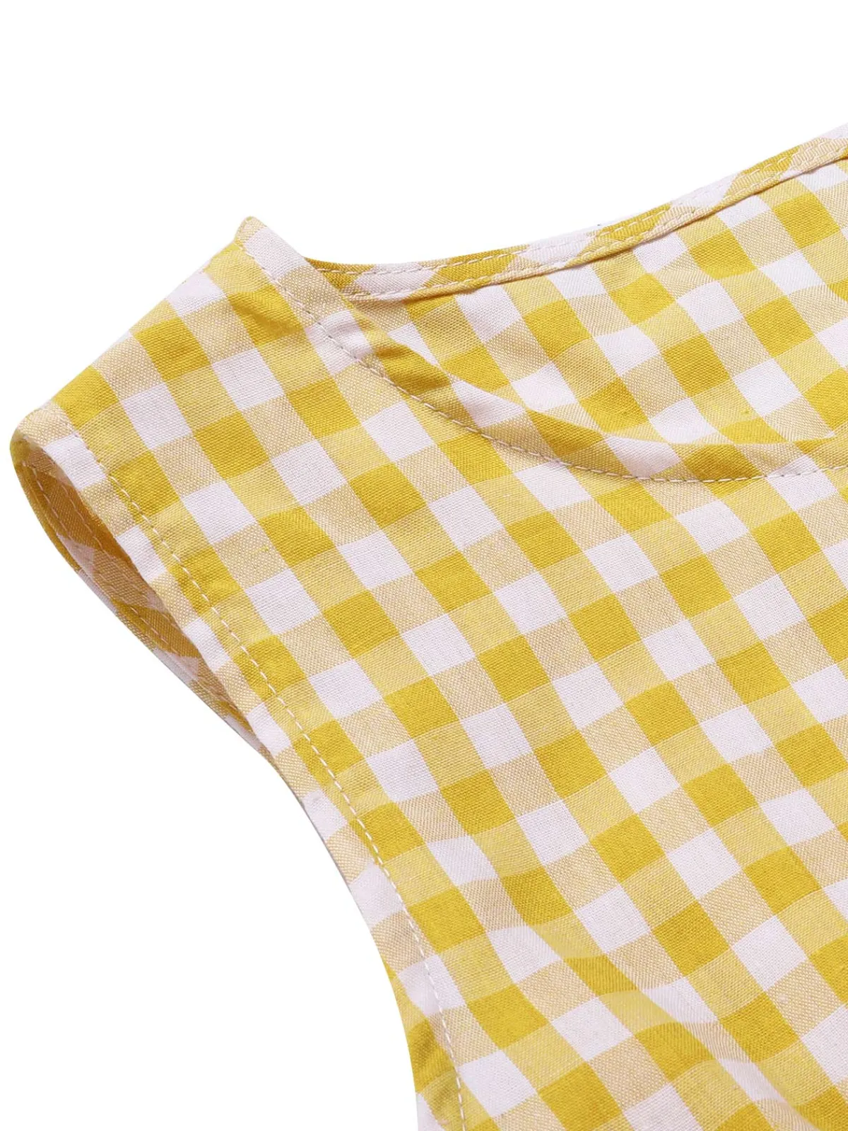 Best Retro Stage 1960s Round Neck Gingham Bow Sleeveless Dress Yellow