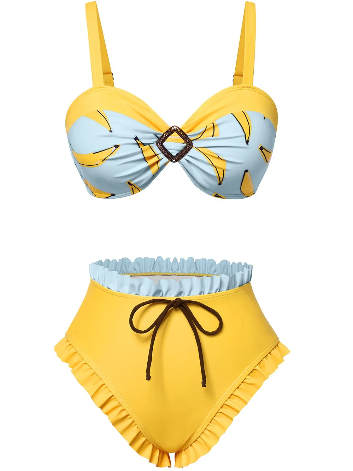 Outlet Retro Stage 1950s Ruffled Hem Banana Bikini Set Yellow