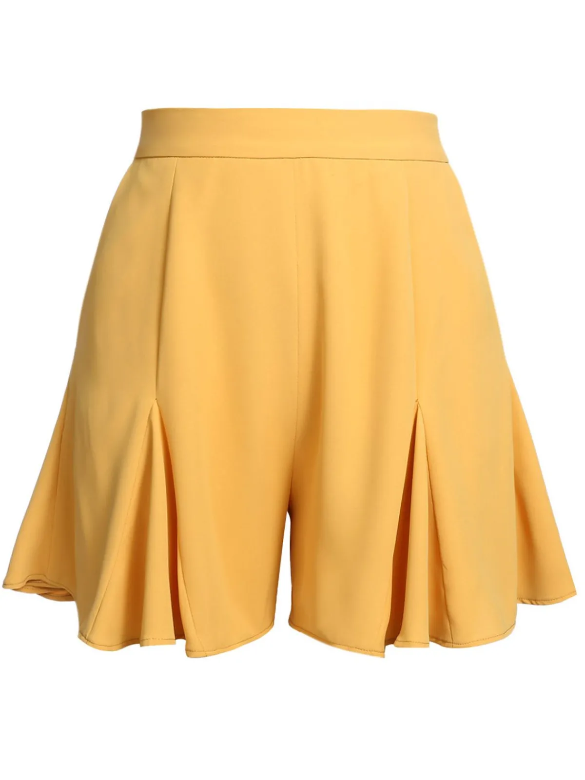 New Retro Stage 1950s Ruffled Pockets Shorts Yellow
