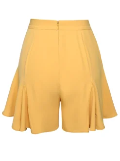 New Retro Stage 1950s Ruffled Pockets Shorts Yellow