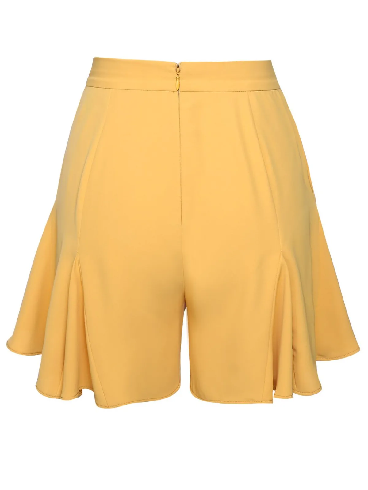 New Retro Stage 1950s Ruffled Pockets Shorts Yellow