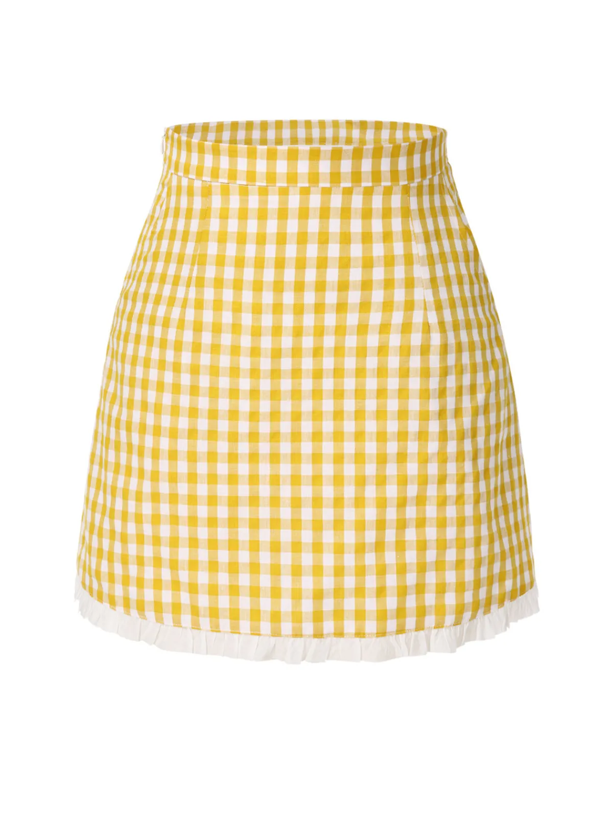 Outlet Retro Stage 1960s Ruffles Plaid Skirt Yellow