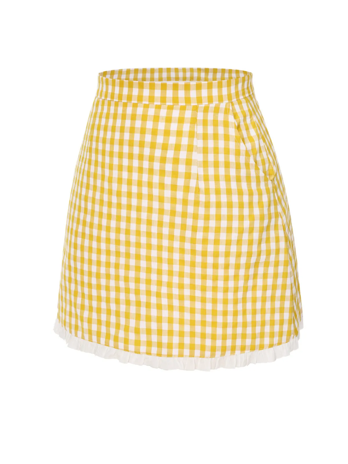 Outlet Retro Stage 1960s Ruffles Plaid Skirt Yellow