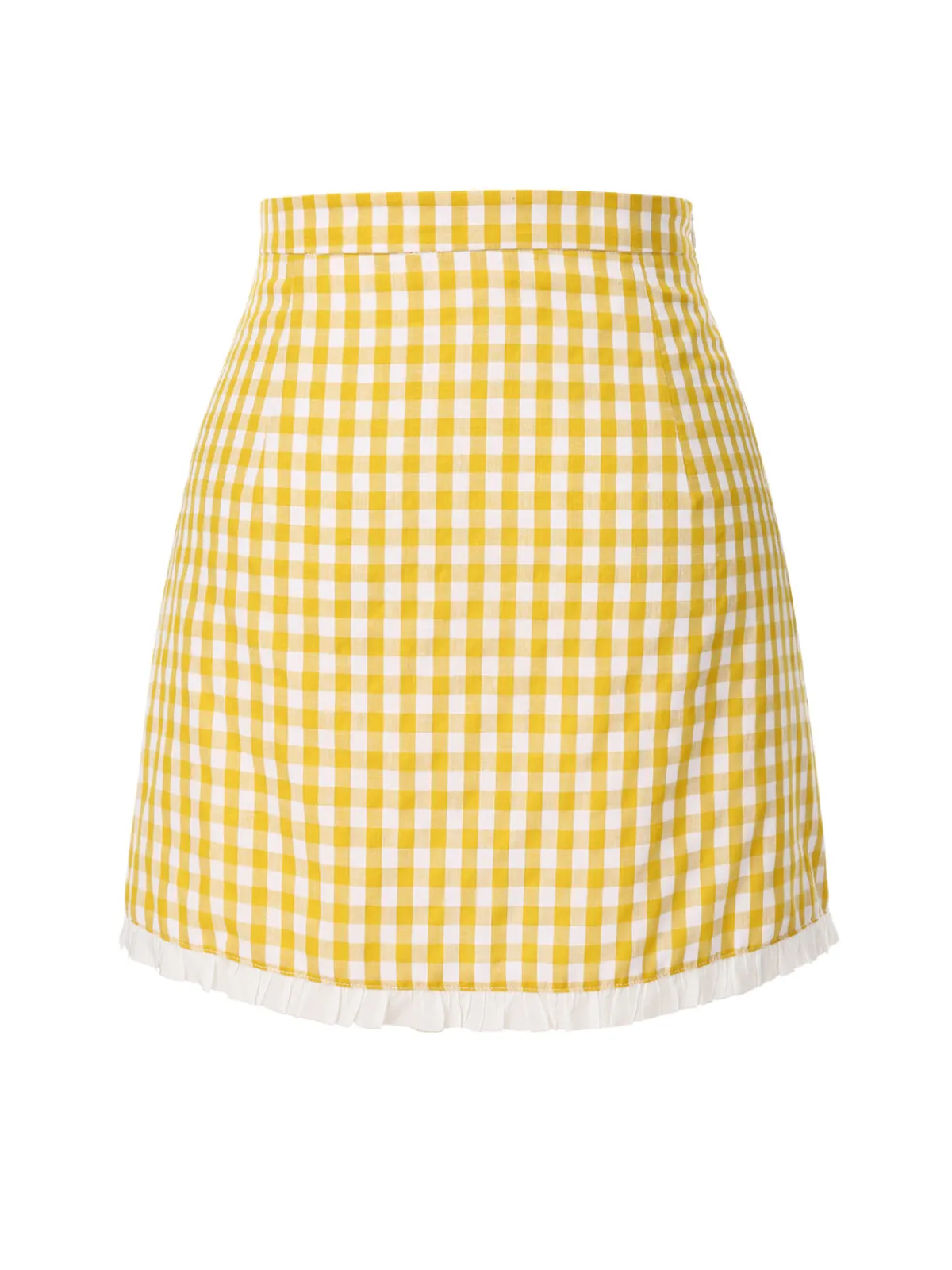 Outlet Retro Stage 1960s Ruffles Plaid Skirt Yellow