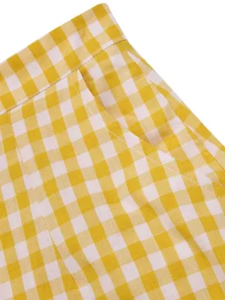 Outlet Retro Stage 1960s Ruffles Plaid Skirt Yellow