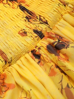 Hot Retro Stage 1970s Scoop Midi A-line Sunflower Dress Yellow