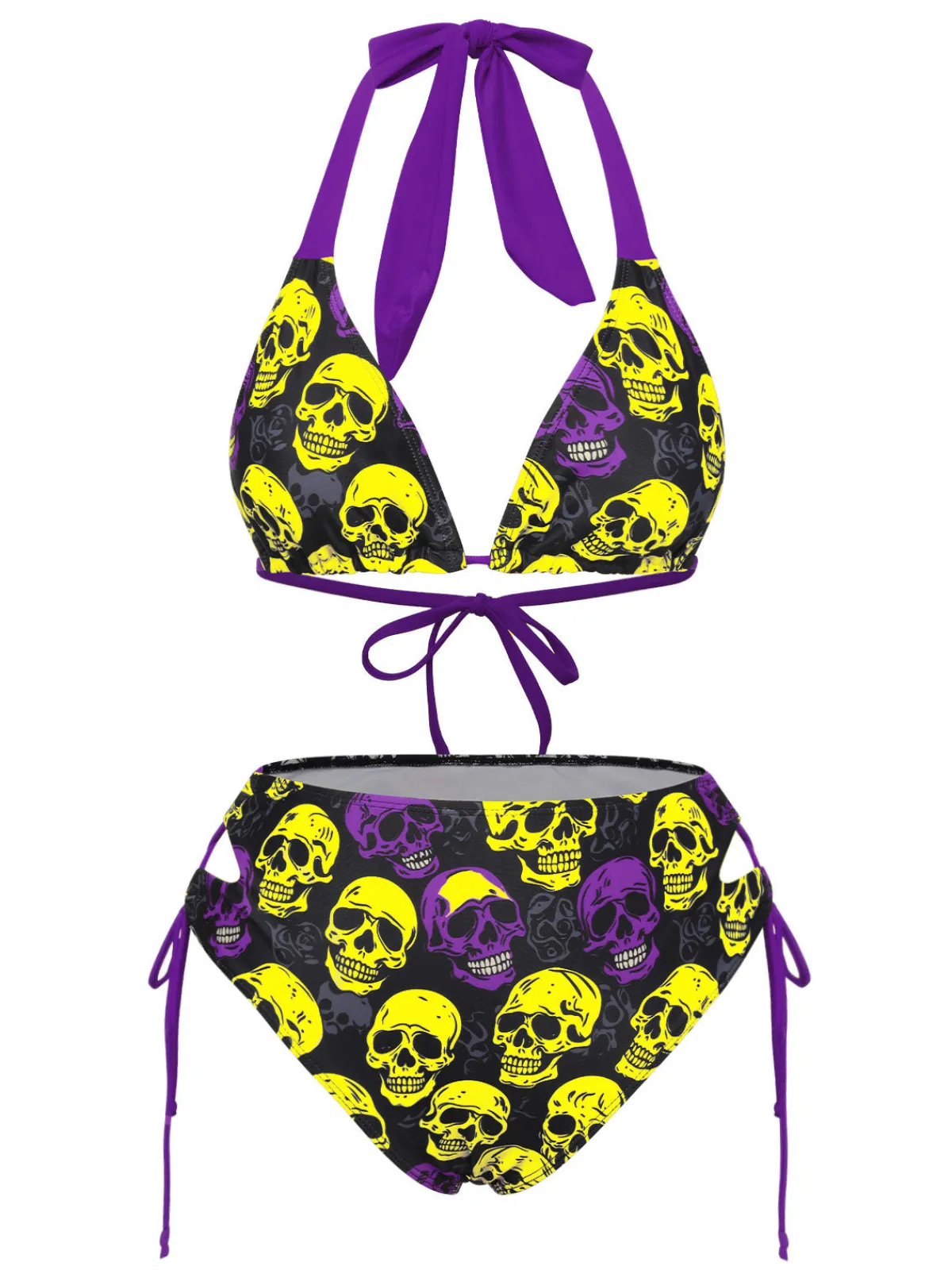 Discount Retro Stage Yellow 1950s Skull Halter Swimsuit