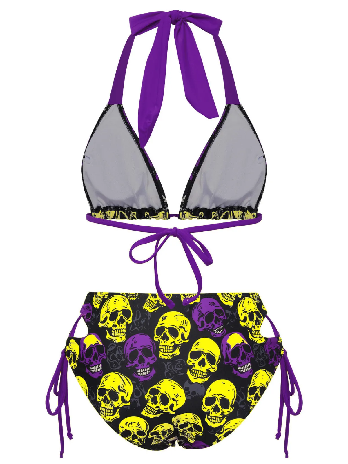 Discount Retro Stage Yellow 1950s Skull Halter Swimsuit