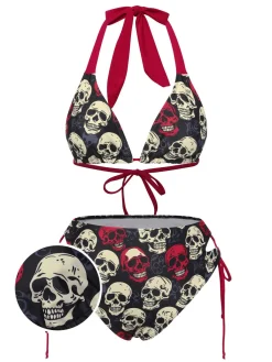 Discount Retro Stage Yellow 1950s Skull Halter Swimsuit