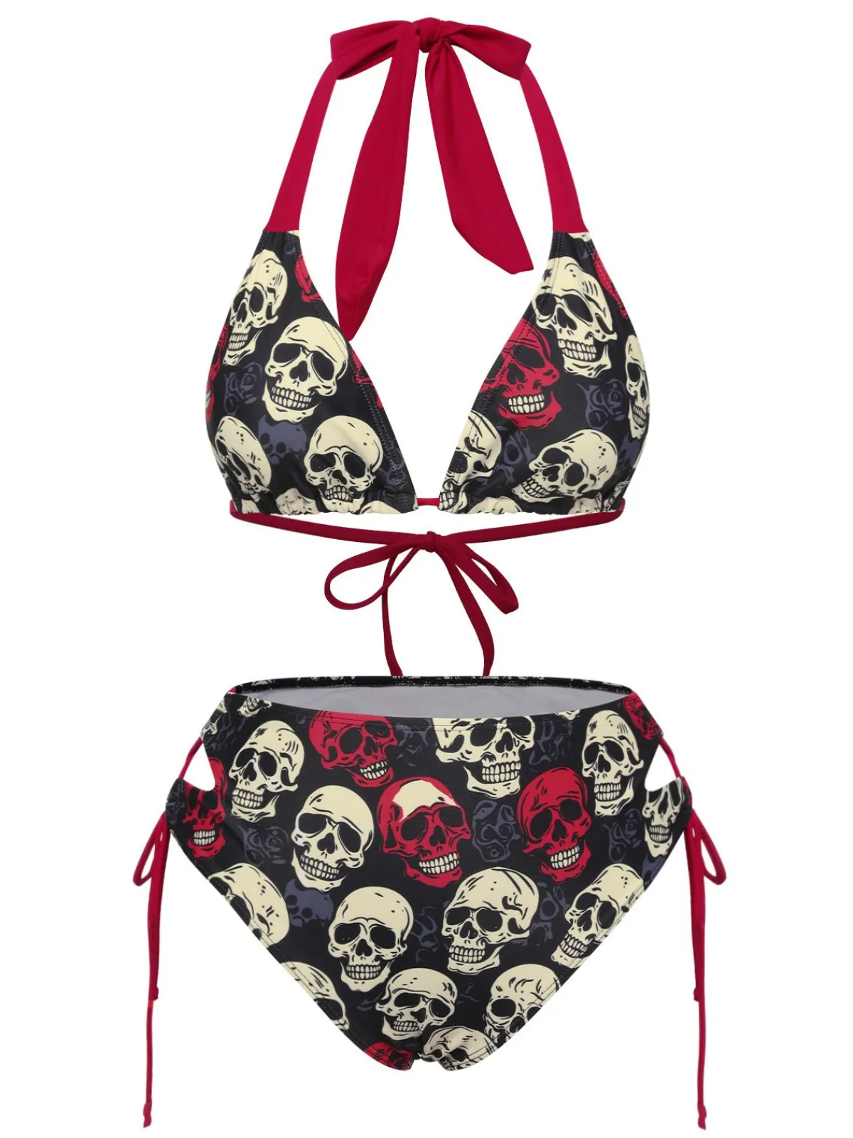 Discount Retro Stage Yellow 1950s Skull Halter Swimsuit