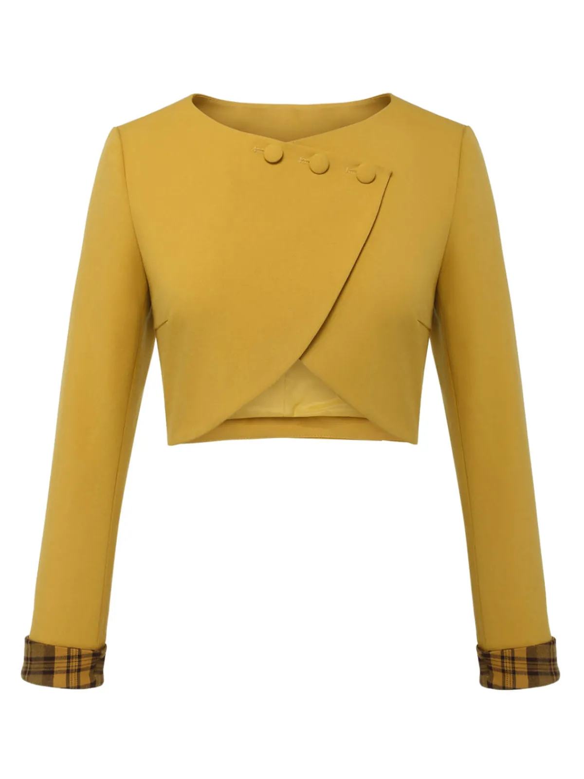 Fashion Retro Stage 1950s Solid Button Short Coat Yellow