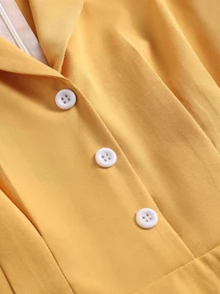 Clearance Retro Stage 1950s Solid Buttoned Swing Dress Yellow