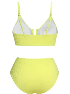 Sale Retro Stage 1950s Solid Knit Bikini Set Yellow