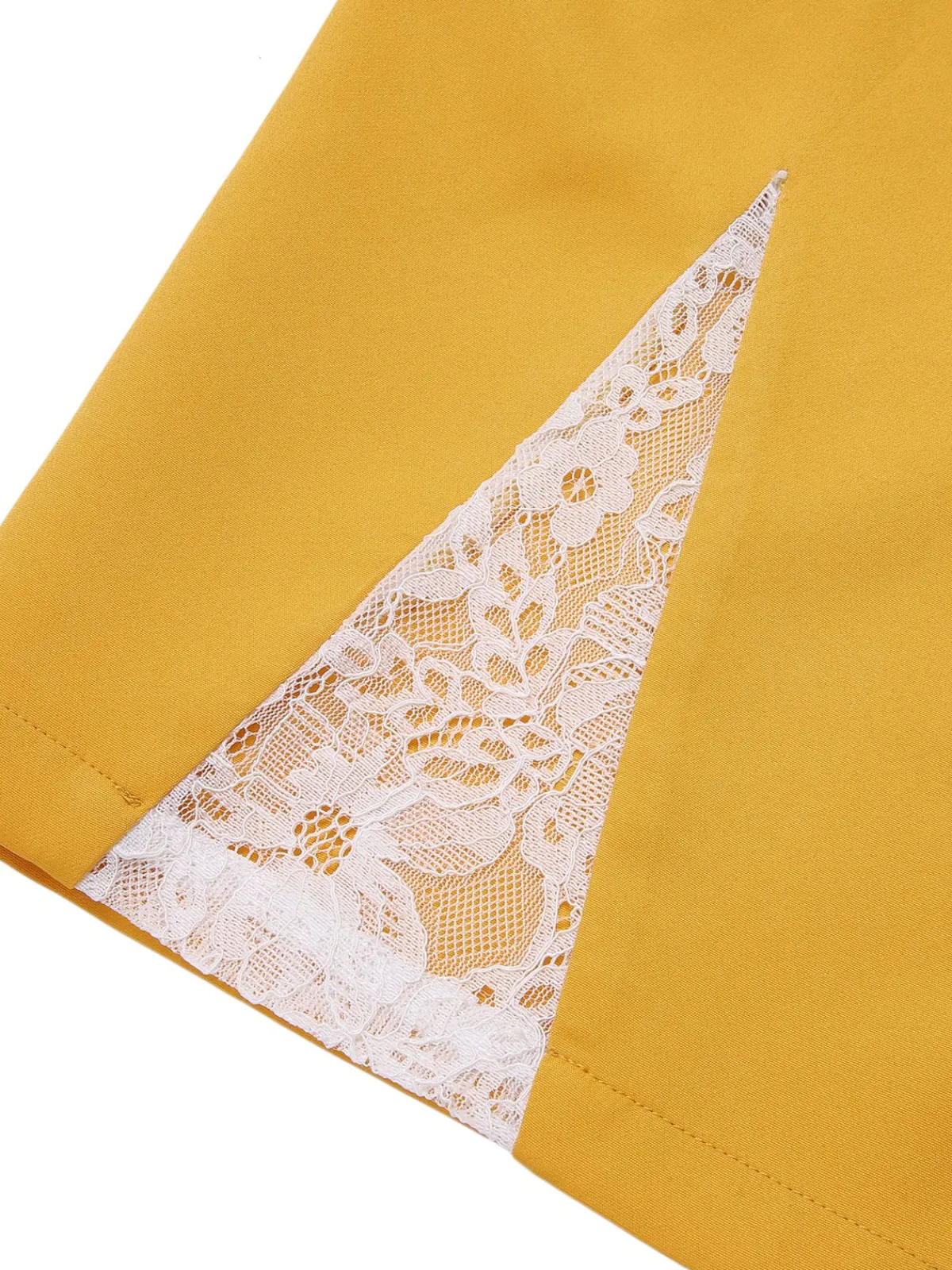 Outlet Retro Stage 1960s Solid Lace Patchwork Belt Dress Yellow