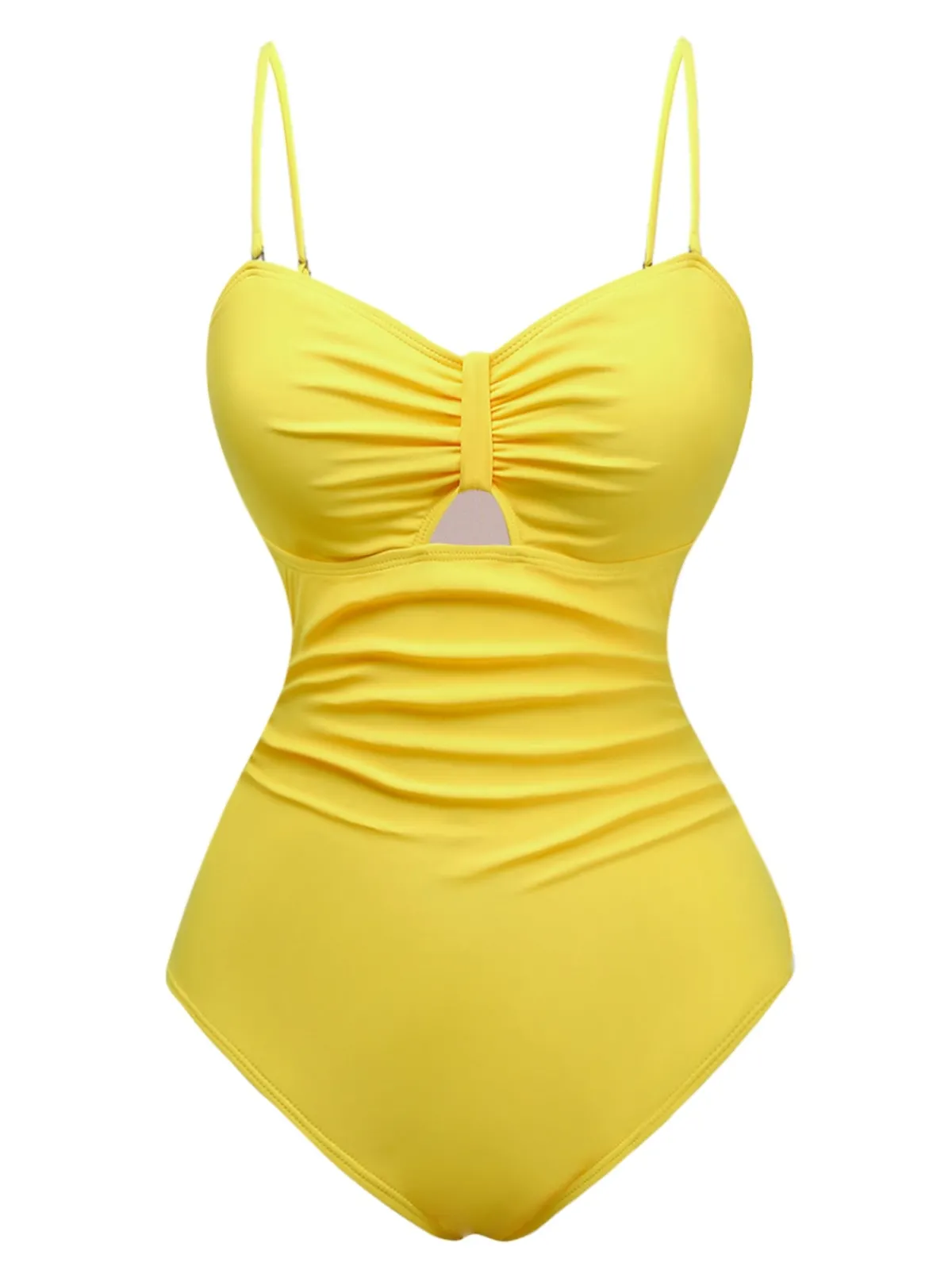 Outlet Retro Stage 1940s Solid Tummy Control Straps Swimsuit Yellow