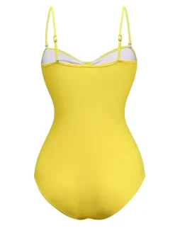Outlet Retro Stage 1940s Solid Tummy Control Straps Swimsuit Yellow